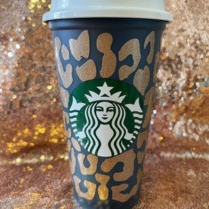 Starbucks Custom Gold Glitter Leopard Print Color Changing Coffee Cup